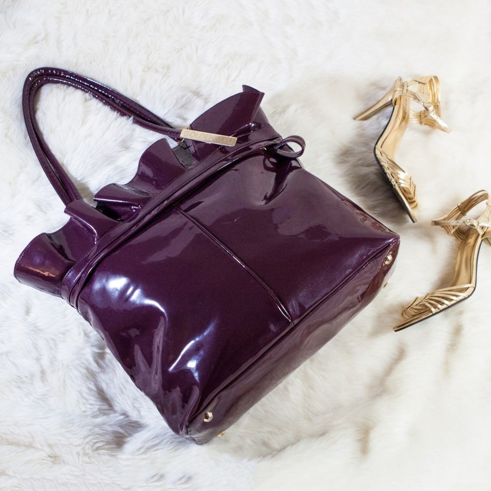 Goldenbleu Patent Leather Ruffled Top Shoulder Bag
